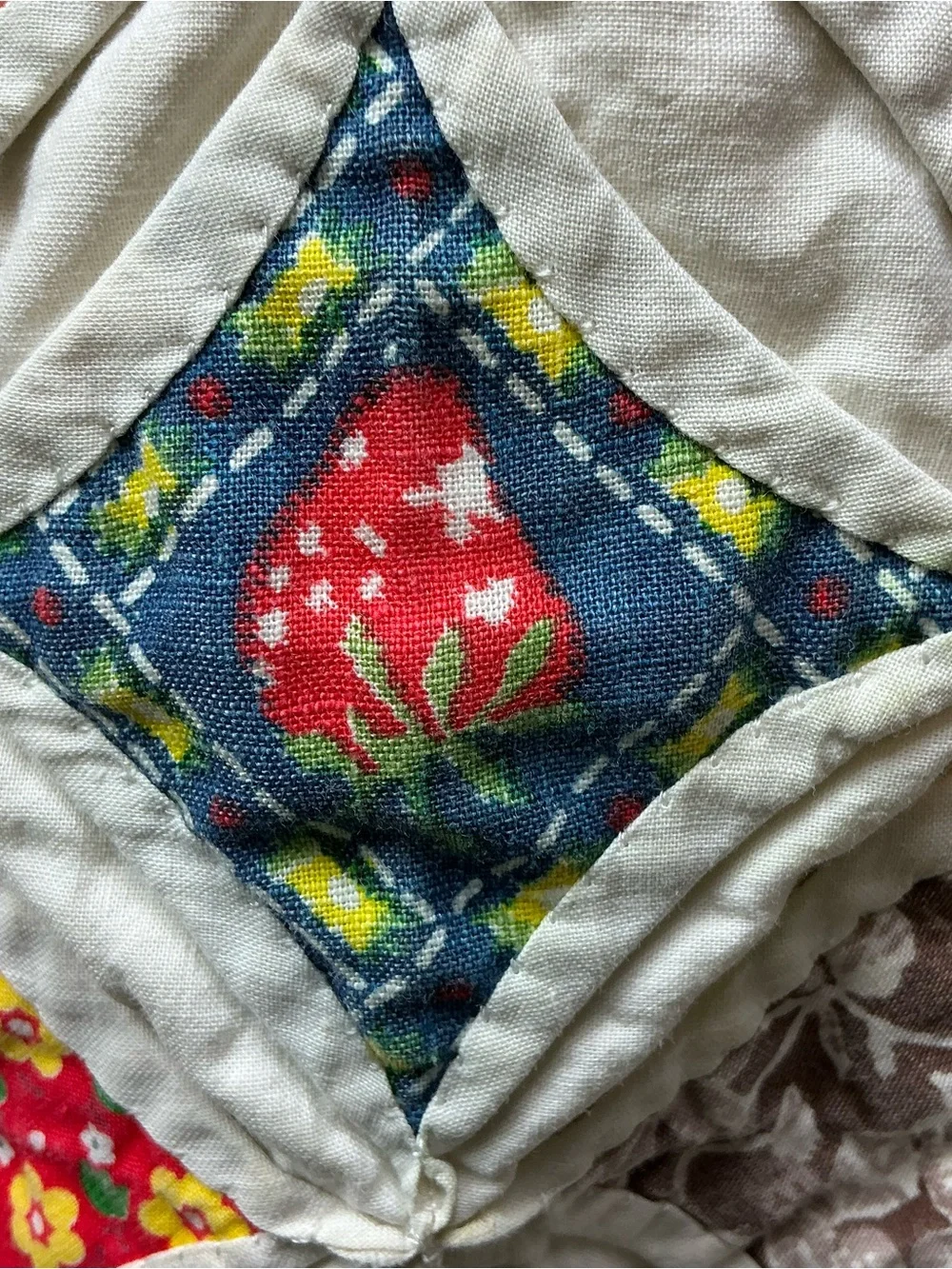 Vintage hand stitched cathedral window multicolored quilt 79 x 97 USA made